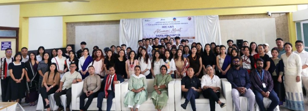 Officials and alumni during the DDU-GKY alumni meet organized by NSRLM in Bengaluru.